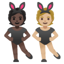 people with bunny ears: dark skin tone, medium-light skin tone on Google