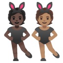 people with bunny ears: dark skin tone, medium skin tone on Google