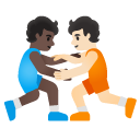 people wrestling: dark skin tone, light skin tone on Google