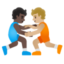 people wrestling: dark skin tone, medium-light skin tone on Google