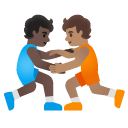 people wrestling: dark skin tone, medium skin tone on Google