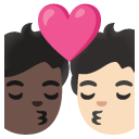 kiss: person, person, dark skin tone, light skin tone on Google