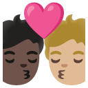 kiss: person, person, dark skin tone, medium-light skin tone on Google