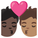 kiss: person, person, dark skin tone, medium skin tone on Google