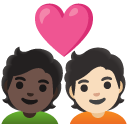 couple with heart: person, person, dark skin tone, light skin tone on Google