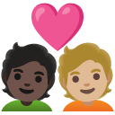 couple with heart: person, person, dark skin tone, medium-light skin tone on Google