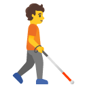 person with white cane facing right on Google