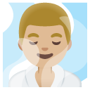 man in steamy room: medium-light skin tone on Google