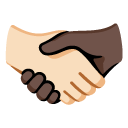 handshake: light skin tone, dark skin tone on Google